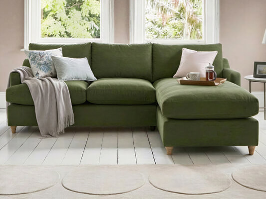 Luxury handmade green velvet chaise sofa